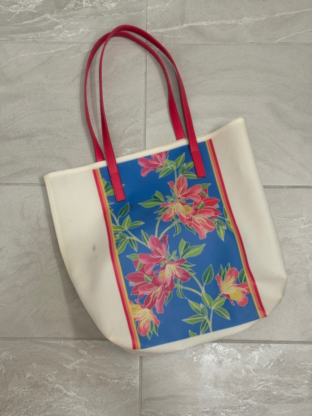 Tommy Bahama Floral Beach Tote Bag White Pink Blue Tropical Shoulder Bag